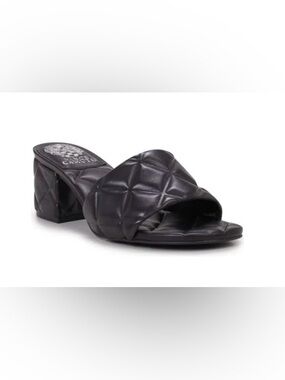NWT Vince Camuto Black Braydlen Quilted Block Heel Slide Sandals 9.5